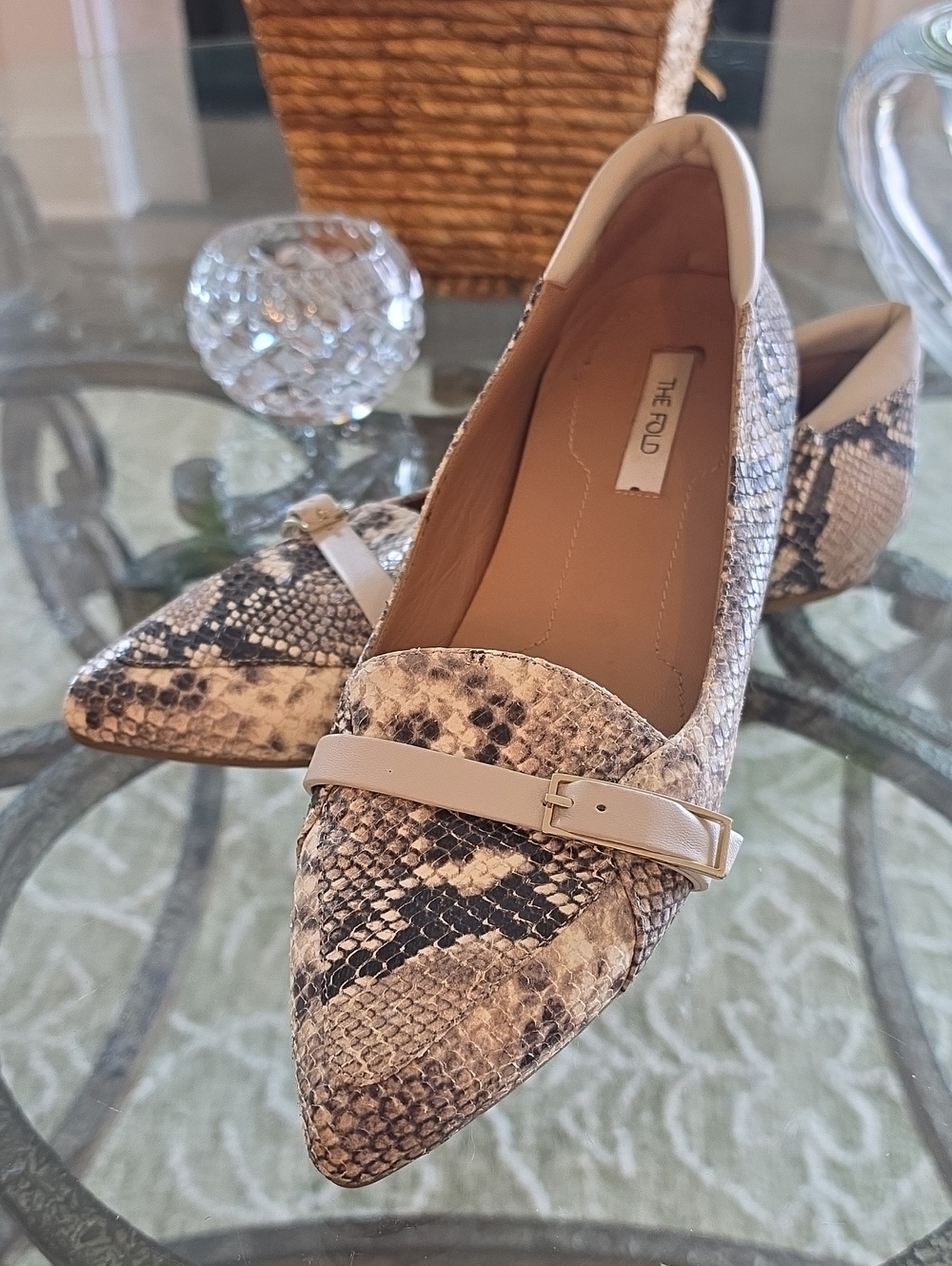The Fold London Italian Snake Embossed Leather Pointed Toe Buckle Flats Italy 38